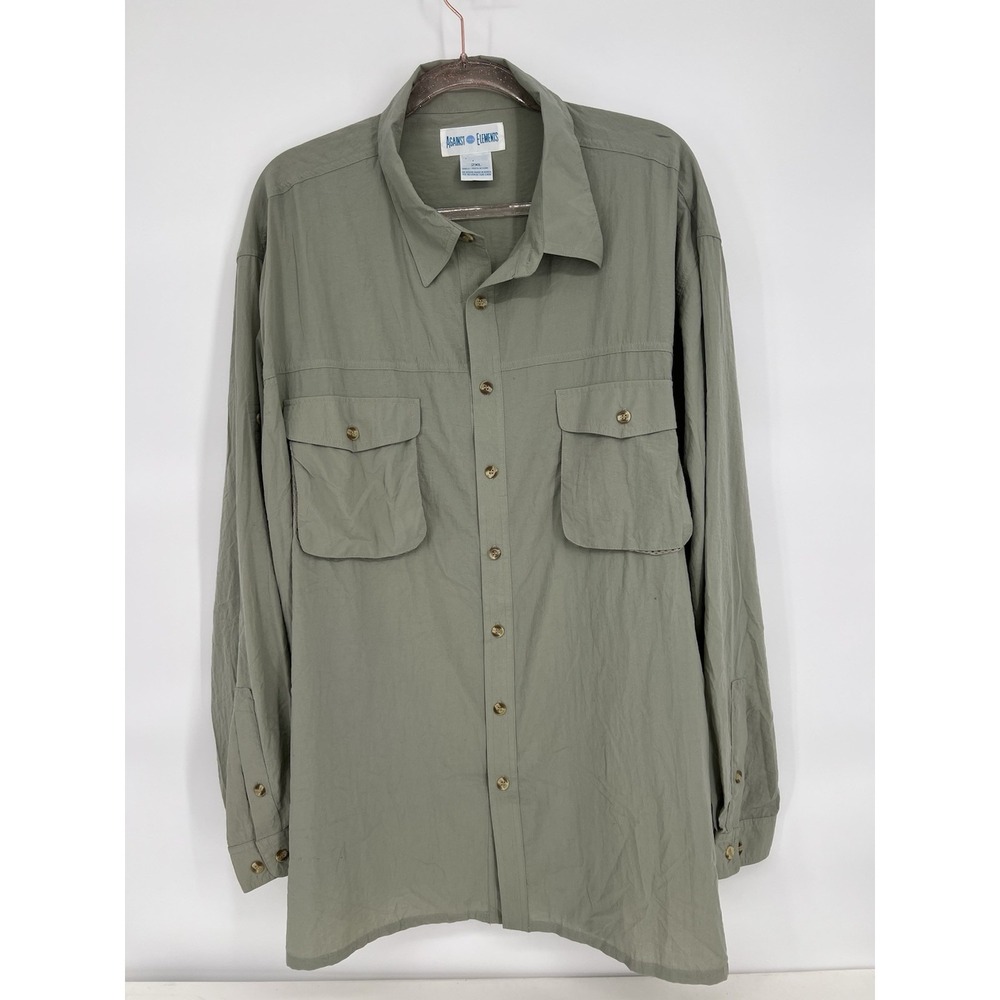 Fishing Lg Sleeve Button Down Outdoor Against The Elements Mens‎ 2XL Sage Green